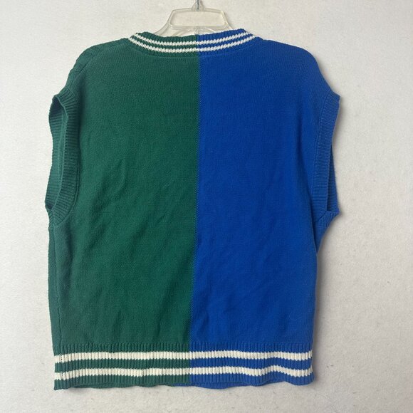 Wild Fable sz S Sweater Vest Oversized Cable-Knit V-Neck Blue & Green tennisprep - Picture 5 of 6